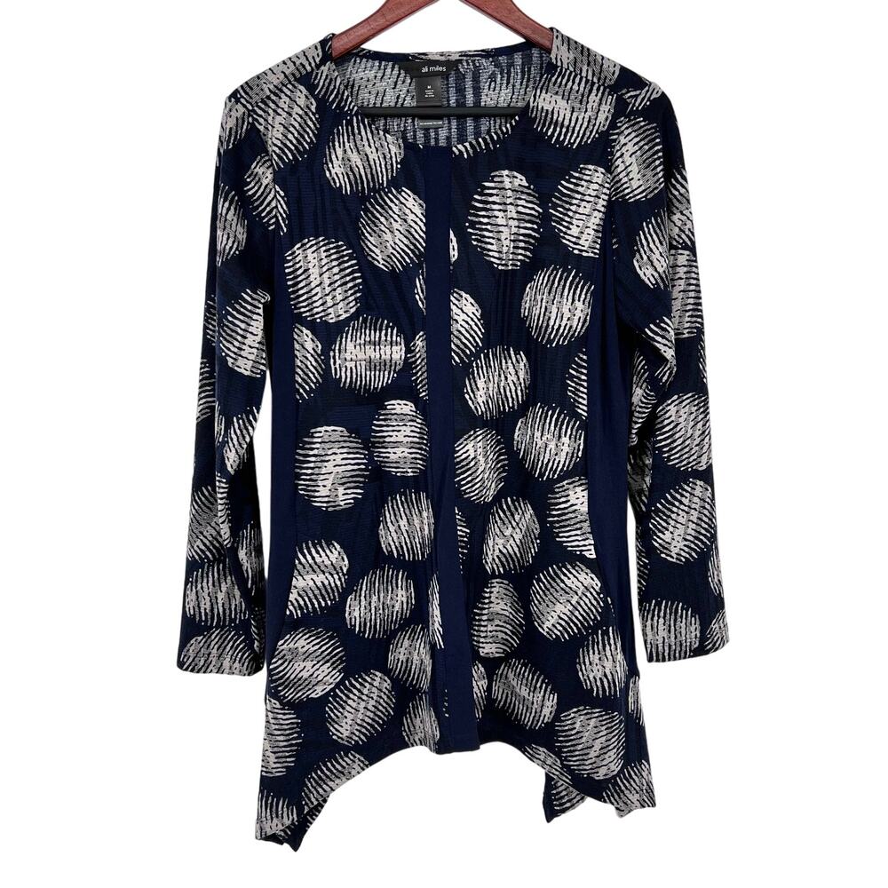 Ali Miles Sz Medium Navy Blue Wearable Art Abstract Artsy Blouse Shirt Top